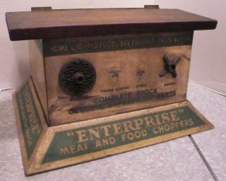 Vintage Enterprise Meat Grinder Store Display Metal Cabinet Food Chopper Parts