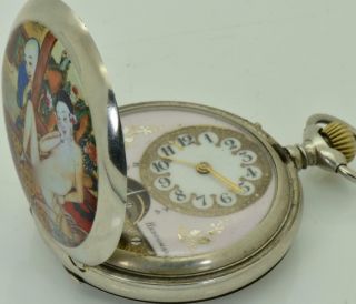 Unique Chinese Qing Dynasty Era Hebdomas 8 Day Erotic Enamel Hunter Watch.  1900