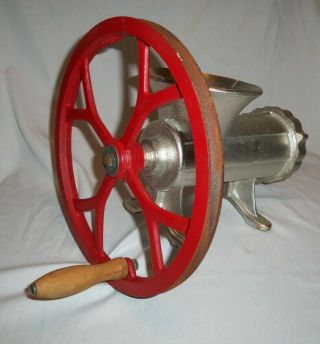 Vintage Restaurant Or Industrial Large Meat Grinder 32 W/ Crank Wheel