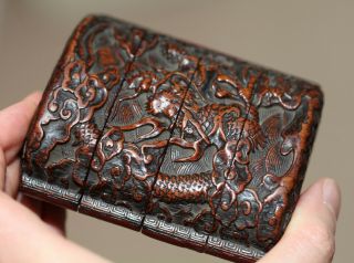 antique Japanese Edo period carved boxwood inro of Dragons,  18th century 10