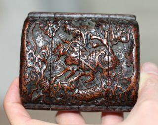 antique Japanese Edo period carved boxwood inro of Dragons,  18th century 7