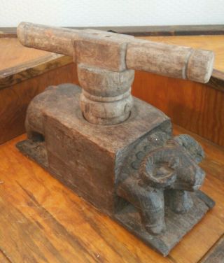 Antique Primitive Hand Carved Wood Water Buffalo Design Juicer