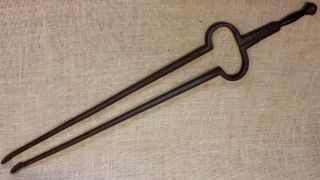 early 1800 ' s Fireplace Ember Log Tongs non typical wrought iron hearth folk art 2