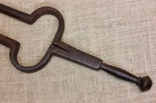 early 1800 ' s Fireplace Ember Log Tongs non typical wrought iron hearth folk art 3