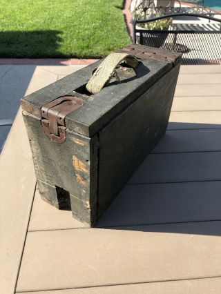 Vintage Ww1 Wwi Wood Ammo Box " G " Canvas Hand Strap Us Army Green Machine Gun