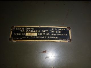 WW2 US Signal Corps Telegraph Set TG - 5 - B Philadelphia 1944 Serial No.  5110 Morse 6