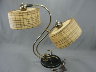 Vintage MCM Table Lamp Two Fiberglass Shades Brass Mid Century Modern 2