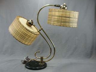 Vintage MCM Table Lamp Two Fiberglass Shades Brass Mid Century Modern 5