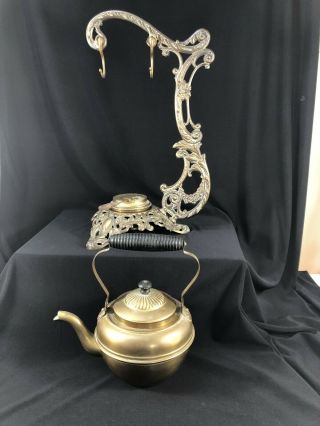 Antique Brass 1694 Bradley & Hubbard B&H Teapot Kettle Oil Burner Warmer c1892 5