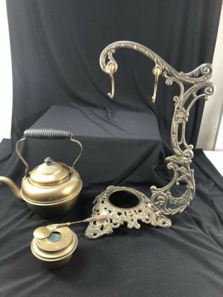 Antique Brass 1694 Bradley & Hubbard B&H Teapot Kettle Oil Burner Warmer c1892 8