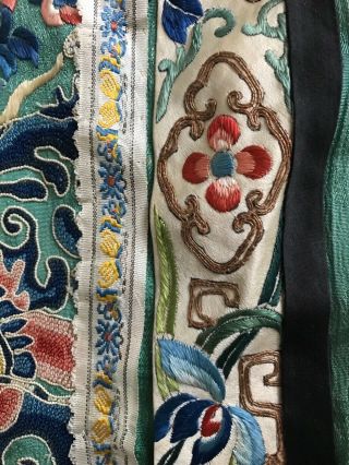 Antique Chinese Silk Embroidered Wedding Skirt Turquoise Butterflies Flowers 10