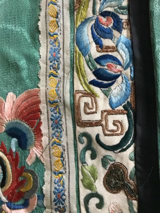 Antique Chinese Silk Embroidered Wedding Skirt Turquoise Butterflies Flowers 11