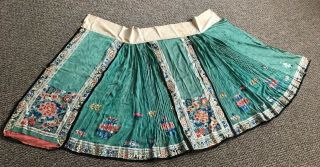Antique Chinese Silk Embroidered Wedding Skirt Turquoise Butterflies Flowers 2