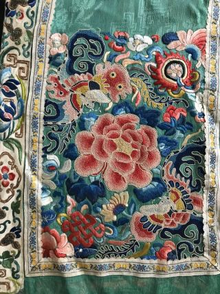 Antique Chinese Silk Embroidered Wedding Skirt Turquoise Butterflies Flowers 3