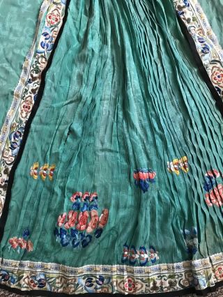 Antique Chinese Silk Embroidered Wedding Skirt Turquoise Butterflies Flowers 4