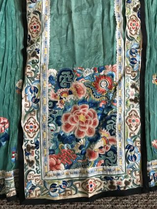 Antique Chinese Silk Embroidered Wedding Skirt Turquoise Butterflies Flowers 5