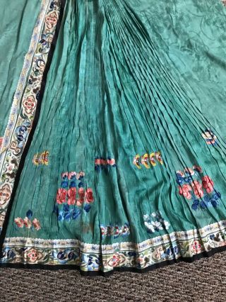 Antique Chinese Silk Embroidered Wedding Skirt Turquoise Butterflies Flowers 6