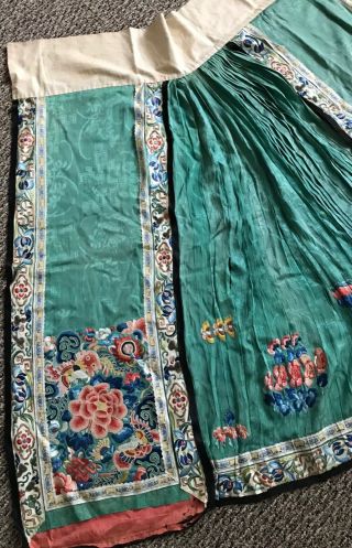 Antique Chinese Silk Embroidered Wedding Skirt Turquoise Butterflies Flowers 8