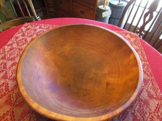 Antique Vintage Large Primitive Turned Wooden Dough Bowl W/rim - 19 3/4 " X 6 1/2 "