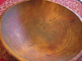 ANTIQUE VINTAGE LARGE PRIMITIVE TURNED WOODEN DOUGH BOWL W/RIM - 19 3/4 