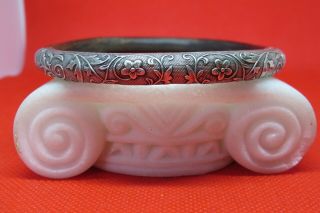 One Vintage Chinese Sterling Silver Bamboo Rattan Wood Bangle Bracelet,  Cb