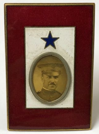 Wwi Enamel & Brass Son In Service Standing Frame With Us Army Officer Photo