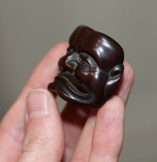 antique Japanese carved boxwood large Netsuke grumpy old man,  Edo,  19th century. 5