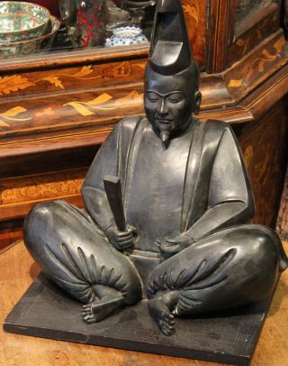 Great Antique Japanese Bronze Zen Buddhist Statue Meditating Kannon