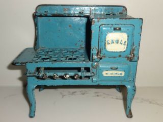 Rare Antique Cast Iron Toy Stove - Blue Hubley Eagle Gas Stove - Pat June 1 - 26 - Aafa