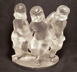 Antq Lalique Cherub Children Figurine - Art Glass - Luxembourg - France - 8in - Signed (a)