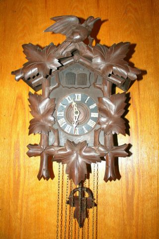 Antique German Herr Black Forest Cuckoo And Quail Clock Everything