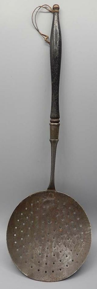 Exceptional Antique 19th C.  Wooden Handled Cast Iron & Wrought Iron Skimmer