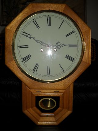 Vintage Wood Schoolhouse Wall Clock With Pendulum And Chime - - Hand Wind