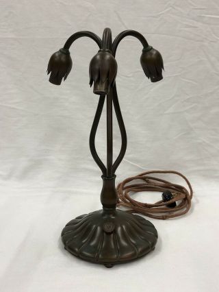 Signed Tiffany Studios Buffalo Metal Bronze 3 Light Lily Lamp Base Nr Ex