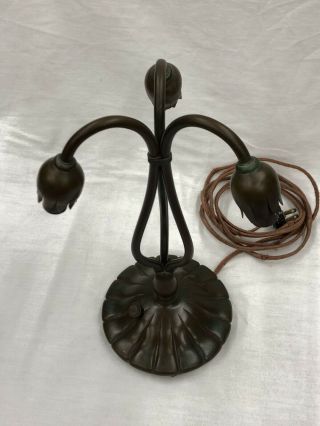 Signed Tiffany Studios Buffalo Metal Bronze 3 Light Lily Lamp Base NR EX 4