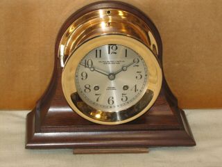 CHELSEA ANTIQUE SHIPS BELL CLOCK 4 1/2 IN DIAL 1925 RED BRASS RESTORED 2