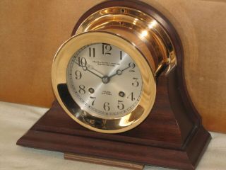 CHELSEA ANTIQUE SHIPS BELL CLOCK 4 1/2 IN DIAL 1925 RED BRASS RESTORED 3