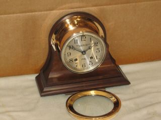 CHELSEA ANTIQUE SHIPS BELL CLOCK 4 1/2 IN DIAL 1925 RED BRASS RESTORED 9