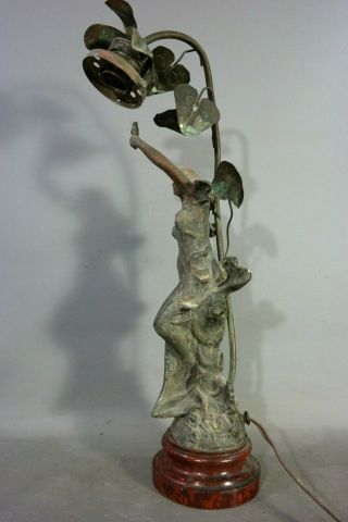 Antique ART NOUVEAU Era LADY STATUE Figural BANNISTER Style NEWEL POST Old LAMP 10