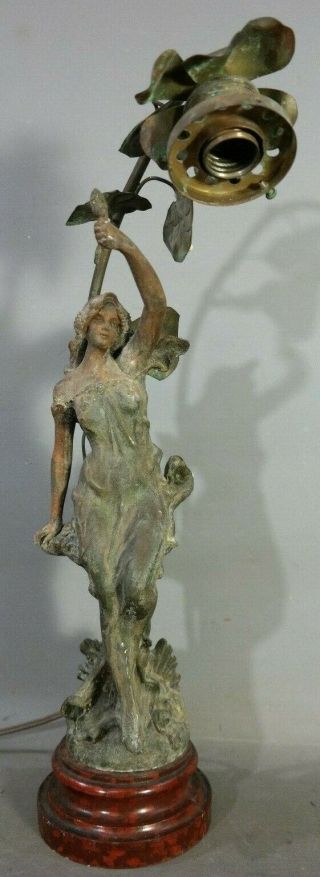Antique Art Nouveau Era Lady Statue Figural Bannister Style Newel Post Old Lamp