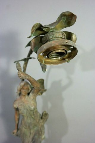 Antique ART NOUVEAU Era LADY STATUE Figural BANNISTER Style NEWEL POST Old LAMP 2