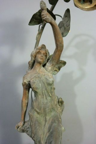 Antique ART NOUVEAU Era LADY STATUE Figural BANNISTER Style NEWEL POST Old LAMP 3
