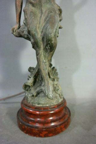 Antique ART NOUVEAU Era LADY STATUE Figural BANNISTER Style NEWEL POST Old LAMP 4
