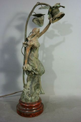 Antique ART NOUVEAU Era LADY STATUE Figural BANNISTER Style NEWEL POST Old LAMP 5