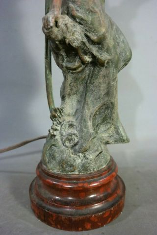 Antique ART NOUVEAU Era LADY STATUE Figural BANNISTER Style NEWEL POST Old LAMP 7