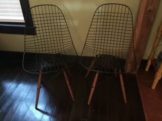 2 VHTF Herman Miller Eames PKW2 Swivel Dowel Wire Chair w/ Leather Bikini Cover 4
