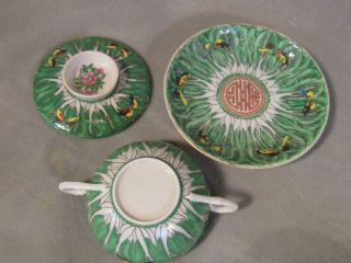SET 8 ANTIQUE CHINESE EXPORT CABBAGE LEAF & BUTTERFLY COVERED SOUP CUPS & SAUCER 4