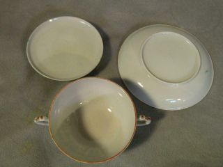 SET 8 ANTIQUE CHINESE EXPORT CABBAGE LEAF & BUTTERFLY COVERED SOUP CUPS & SAUCER 5