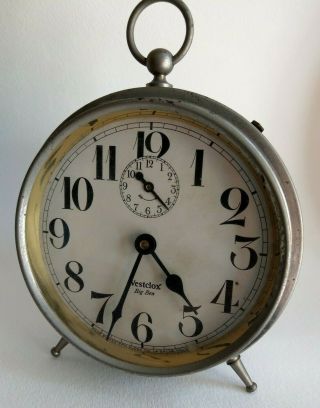 Vintage Westclox Big Ben Peg Leg Alarm Clock,  Nickel Finish,  Runs & Keeps Time 2
