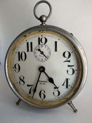 Vintage Westclox Big Ben Peg Leg Alarm Clock,  Nickel Finish,  Runs & Keeps Time 6